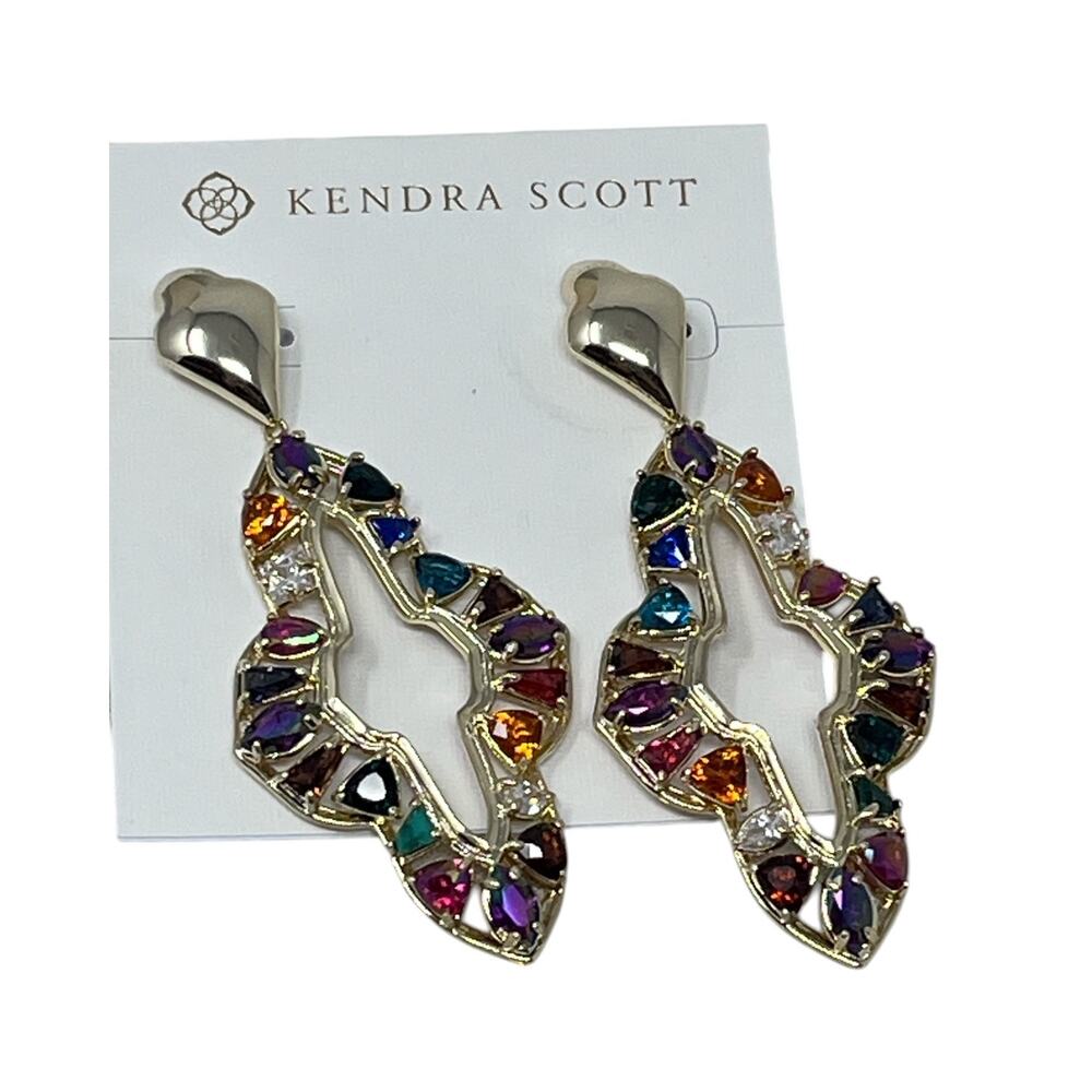 Kendra Scott Abbie Statement Earrings Gold Neutral Mix Crystal Pearl Drop NWT